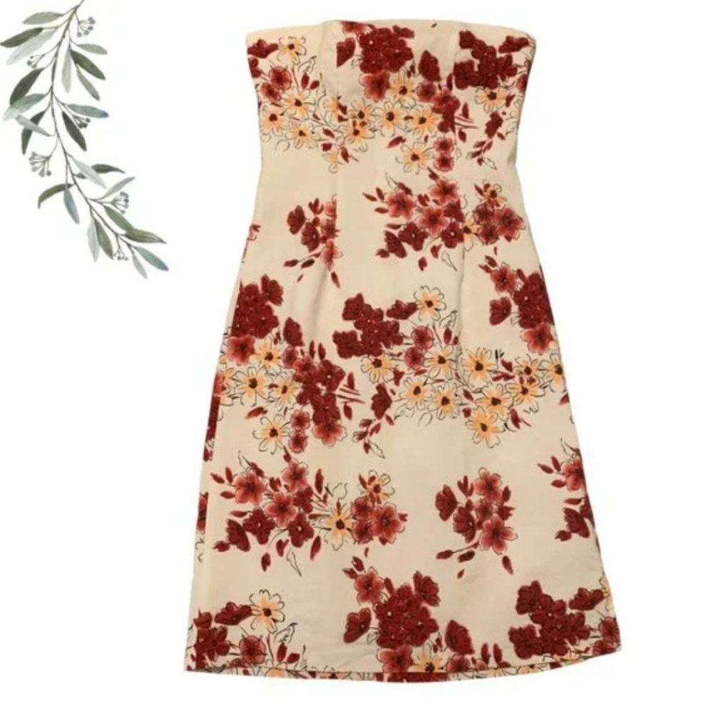Vintage Charlotte Russe White & Red Strapless Floral Mini Dress Size 3